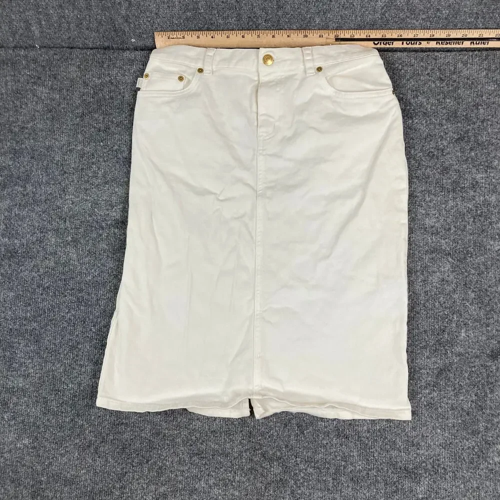 Lauren Ralph Lauren Cream A-Line Skirt with Gold Hardware